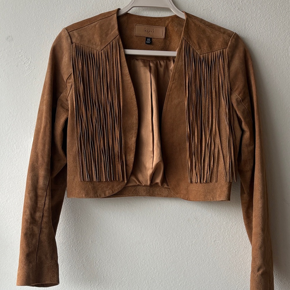 Blank NYC Tan Suede Fringe Blazer